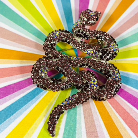 Giant Multi Plum and Pink Rhinestone Snake Serpent pin brooch - Picture 4 of 9
